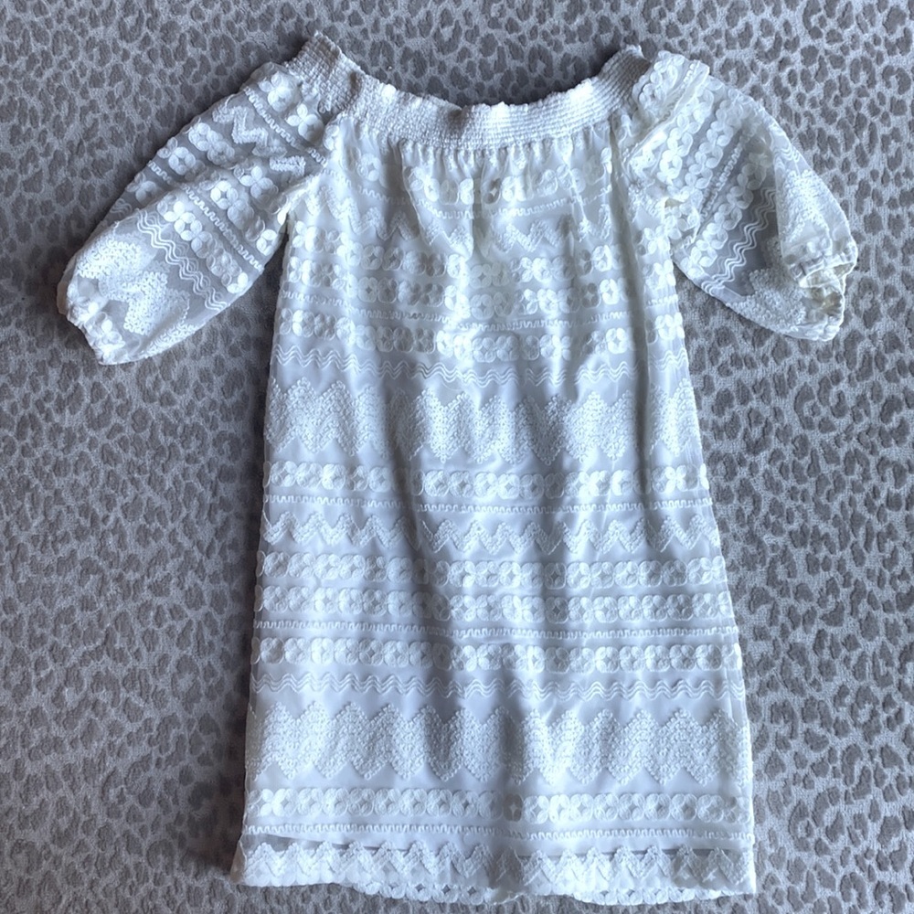 Trina Turk Off the Shoulder Cream Lace Dress, size M.